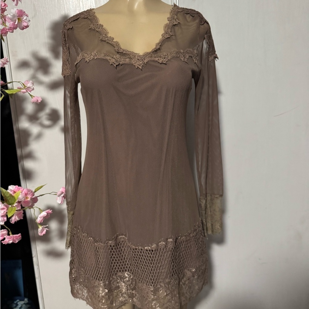 Pretty Angel Brown Long Sleeve Babydoll Dress for Cocktail
